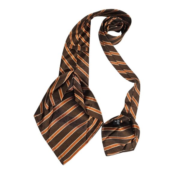 BARBA 7fold Men's 100% Silk Necktie LUXURY Tie Brown Striped W:3.7" EUC - Picture 6 of 7